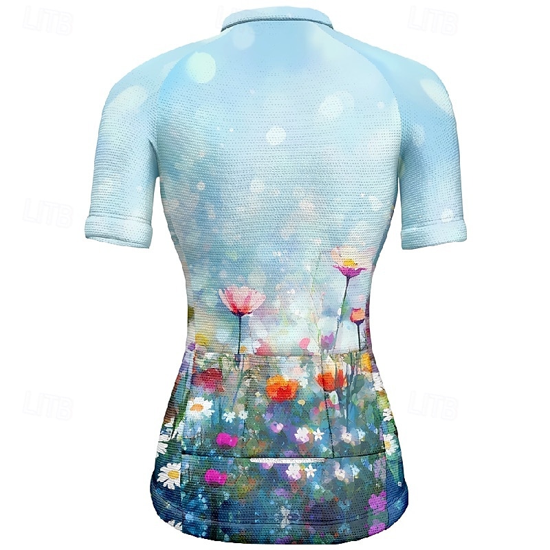 Dame Sykkeltrøyer Blomsternål i krystall Kortermet Sykkel T-skjorte Jersey med 3 baklommer Fjellsykling Hurtigtørkende Anatomisk design Vidje Pustende sport Gul Blå Oransje Klær 2026 - $23.99 –P8