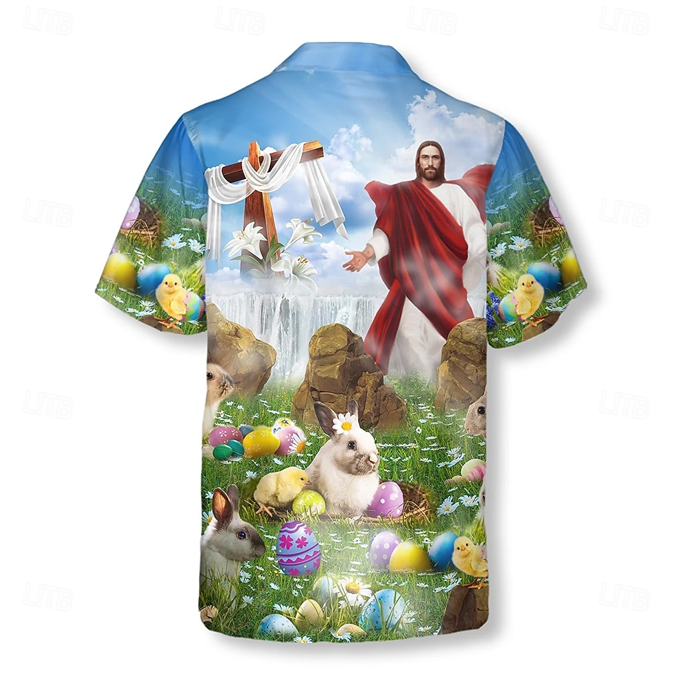 Semana Santa Hombre Conejito Jesús Huevo de Pascua Camisa Camisa Cubana Abotonar la camisa Manga Corta retro de la vendimia Festivos Festival Verano Primavera Camisa con cuello de campamento 2026 - $25.99 –P2