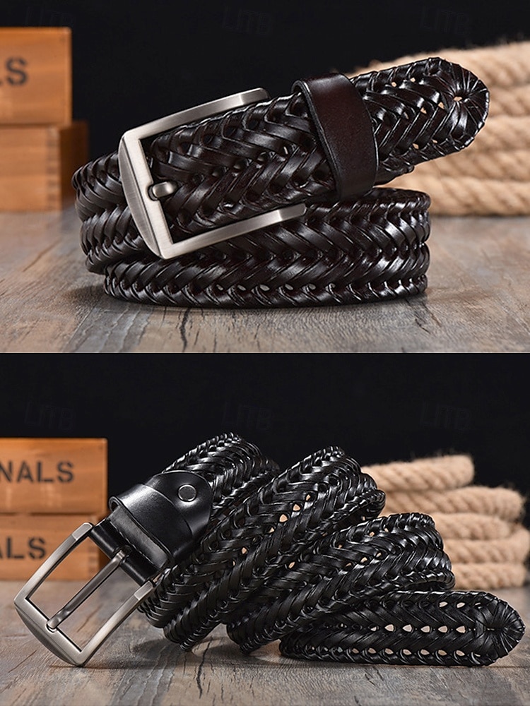 miesten aitoa nahkaa punottu vyö - vintage-punottu design metallisoljella, säädettävä muotivyö arki-, liike- ja juhlavaatteisiin 2025 - $19.99 –P5