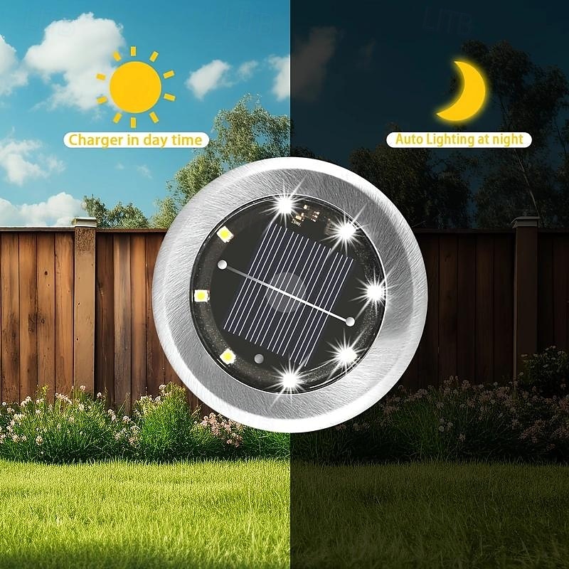 8 stuks solar grondspot geometrische lamp, roestvrij staal warm licht/wit licht buitenlandschap lamp, 8led roterende schijflamp, tuinlandschap gazonverlichting lamp, staande lamp, grondlamp, 2025 - $44.99 –P6