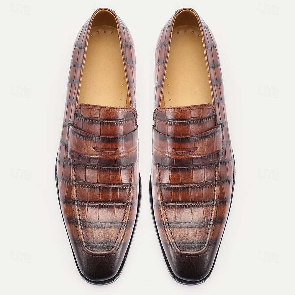 Men's Classic Brown Crocodile Pattern Leather Dress Shoes - Ideal for Business Meetings and Kentucky Derby 2026 - $99.99 –P5
