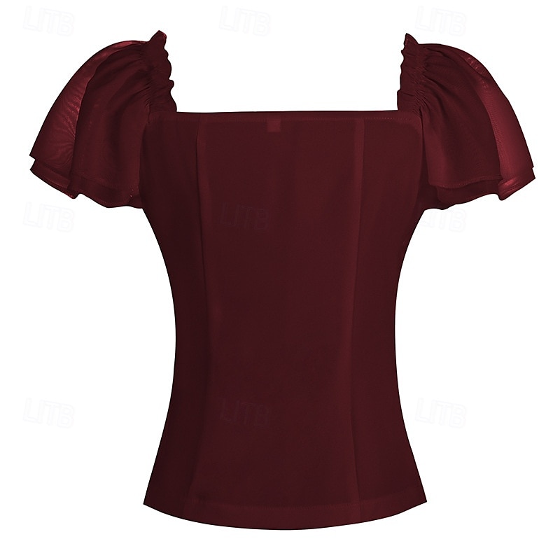 Retro / vintage Rococo Renascentist Bluză / Cămașă Dantelă Funde Culoare solidă Pentru femei Pirat Regal Mascaradă Casul / Zilnic Adulți Bluză 2025 - $27.99 –P10