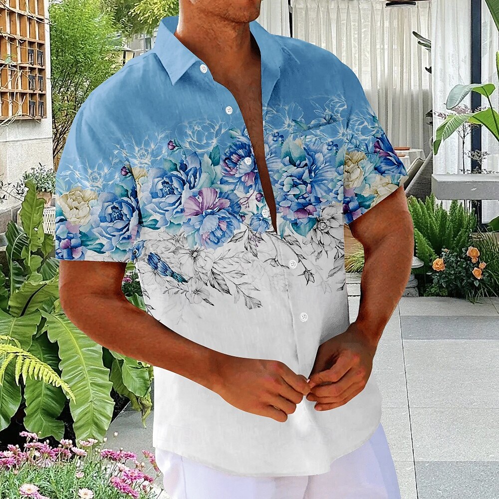 Herren Blumendruck Blumen Hemd Sommer Hawaiihemd Knopfhemd Kurzarm Hawaiianisch Urlaub Ferien Strandbekleidung Sommer Umlegekragen 3D-Druck Eine Tasche vorne Leinenähnliches Hemd Rosa Blau Grün 2025 - $23.99 –P1
