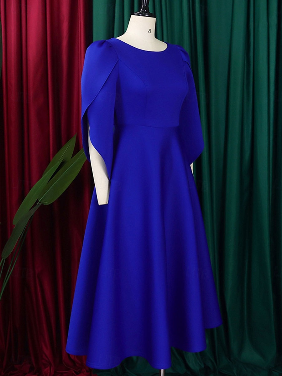 Kleid Mutter der Braut Elegantes Freizeitkleid Rundhalsausschnitt Knie-Länge Polyester 3/4 lange Ärmel mit einfarbig 2025 - $79.99 –P17