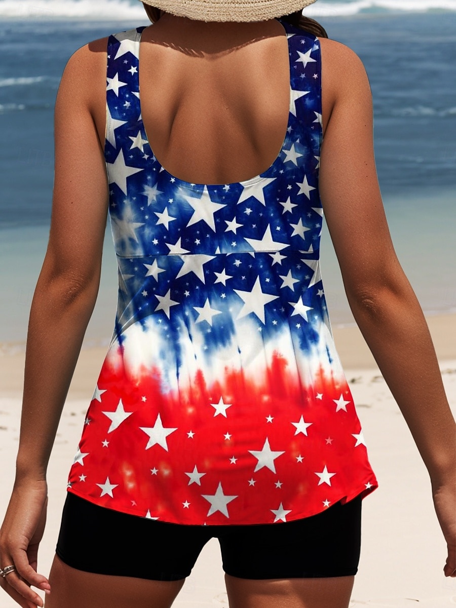 Damernas patriotiska veteranbaddräkt patriotisk tankini 2-delad pojkbaddräkt rygglös magkontroll hög midja smal semester strandkläder blommig U-hals ärmlös 2025 - $36.99 –P2