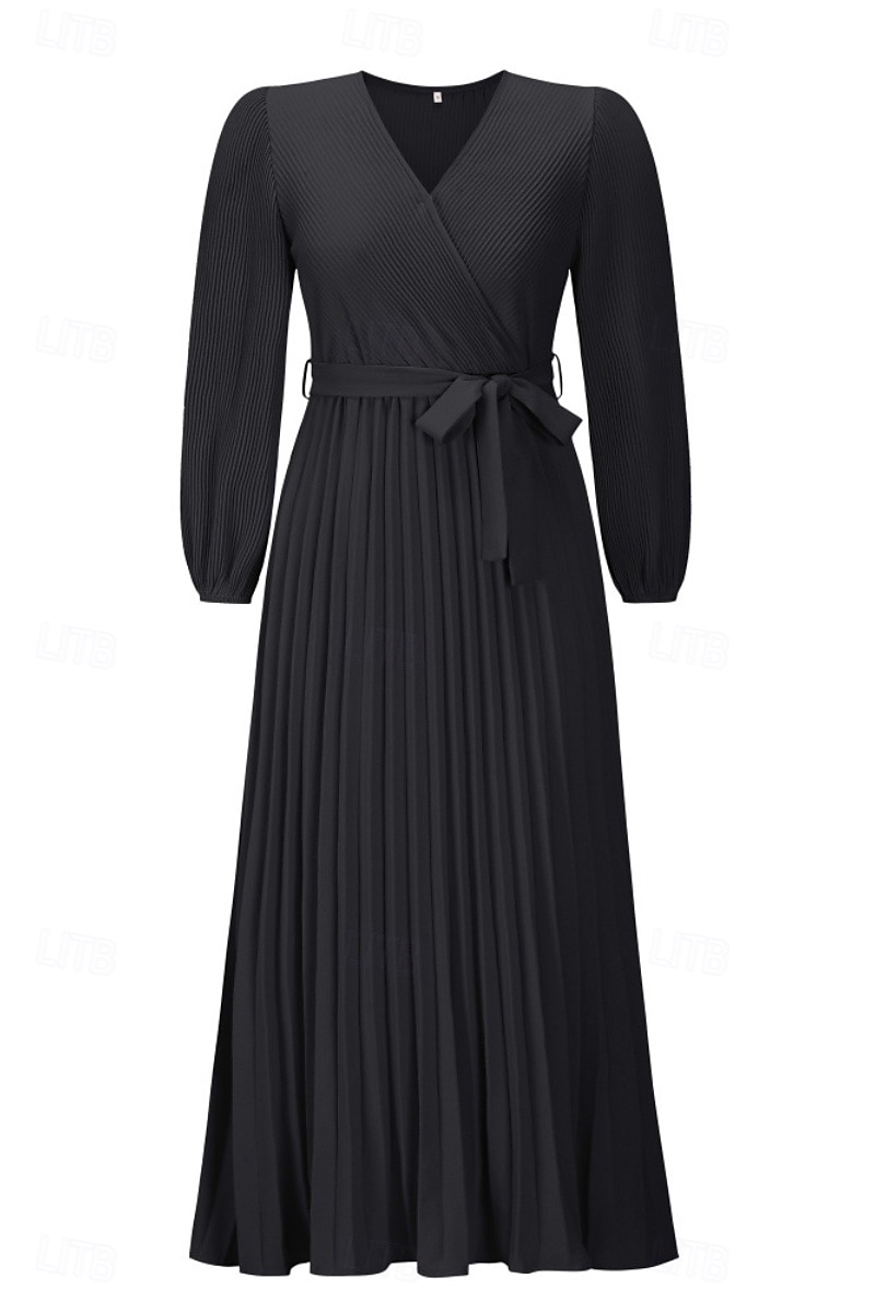 Dam Långklänning Maxiklänning Cocktail klänning Ruched Klänning Elegant Mode Födelsedag Tebjudning Utekväll Normal Slät Långärmad V-hals Svart Rubinrött Grön Sommar 2025 - $29.99 –P15