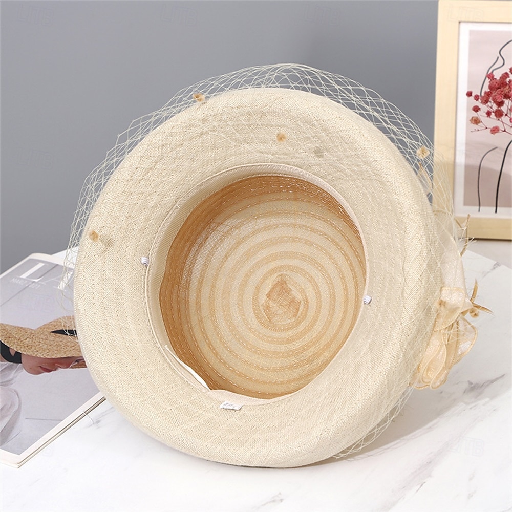 Pălării pălărie de soare din organza vacanță petrecere de ceai curse de cai cocktail elegantă vintage cu accent floral de accesorii pentru cap 2026 - $21.99 –P4