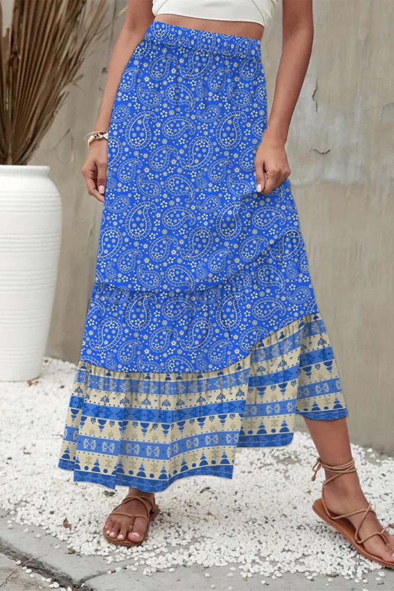 Damen Rock Mode Boho Maxi Mittlere Hüfthöhe Röcke Blumen Druck Mikroelastisch Straße Ausgehen Rote Sommer Polyester 2025 - $21.99 –P6