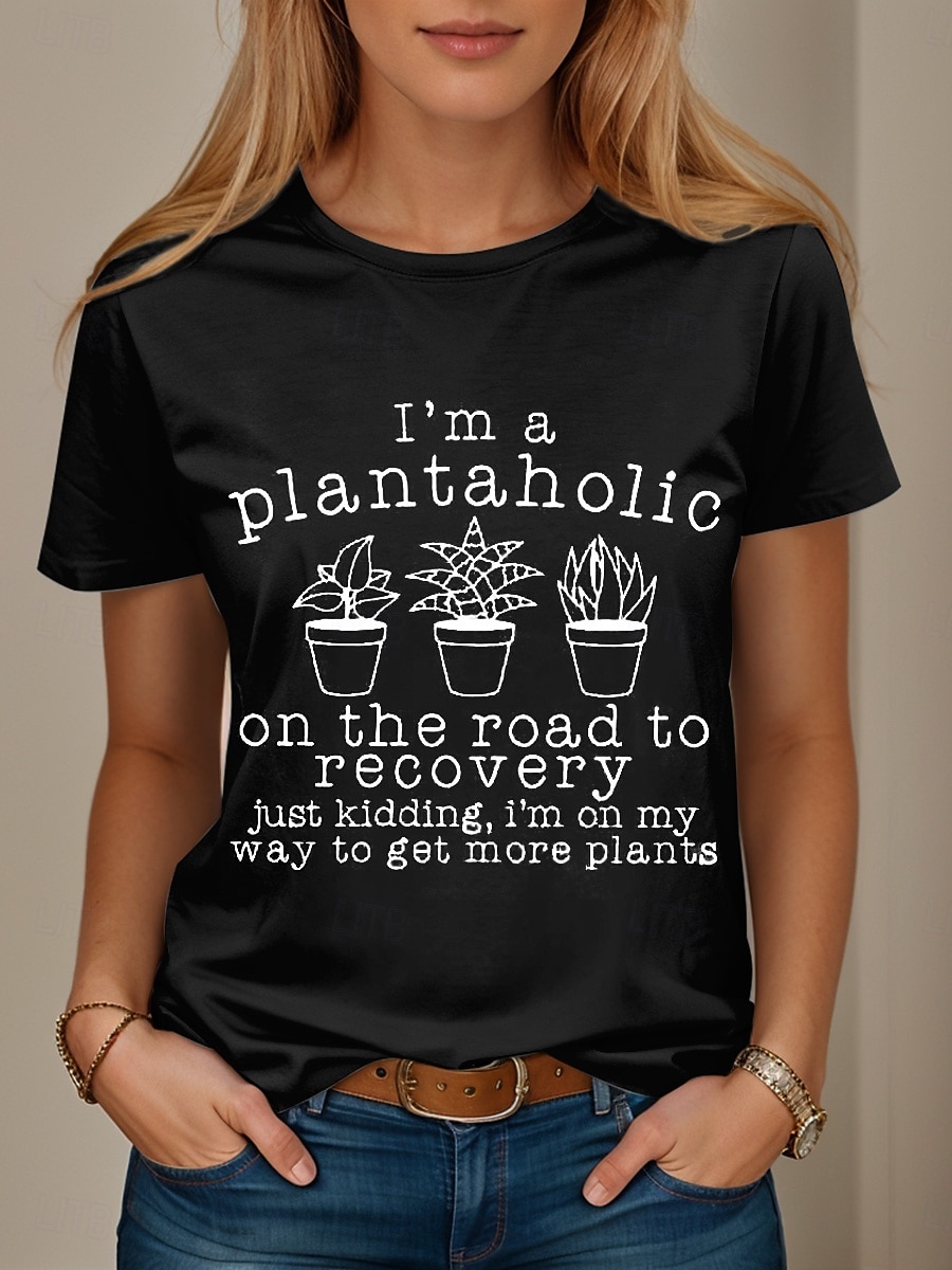 Femmes T-shirt Graphique Lettre Élégant Occasionnel Manche Courte Col rond Hauts Réguliers Quotidien Week-end Imprimé Noir Blanche Rose Claire Bleu Vert Été Printemps de 2025 ? $19.99 –P6