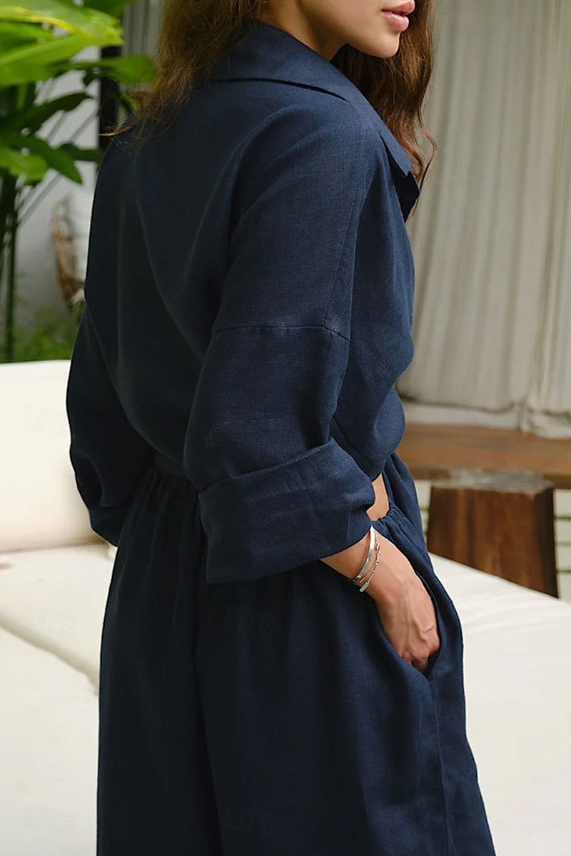 Women's Shirt Two Piece Sets Pants Sets Long Sleeve Shirt Collar Solid Color Dubbele Rij Knopen Fashion Basic Vacation Casual Daily White Red Dark Navy Summer Regular Fit 2026 - $36.99 –P15