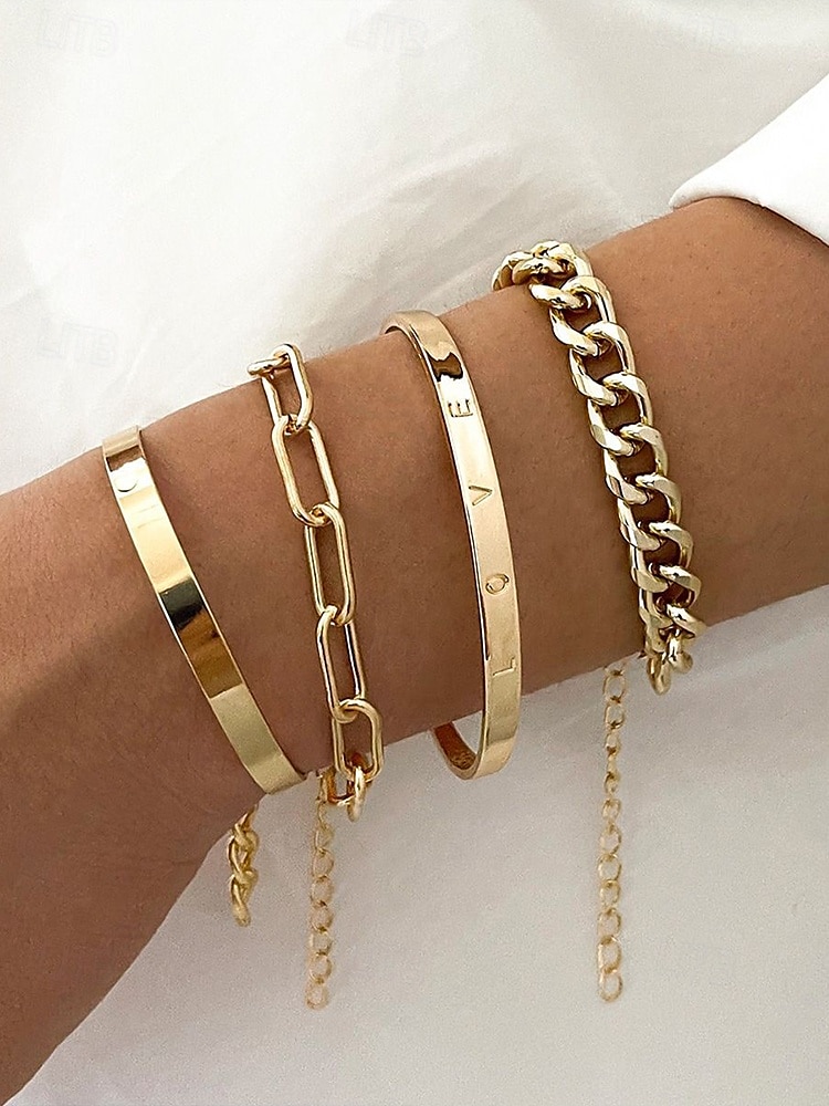 Gold Chain Bracelet Set for Women – Minimalist Stackable Bangles, Elegant Link and Engraved Love Bracelets, Fashion Jewelry for Parties and Everyday Wear 2025 - $9.99 –P1