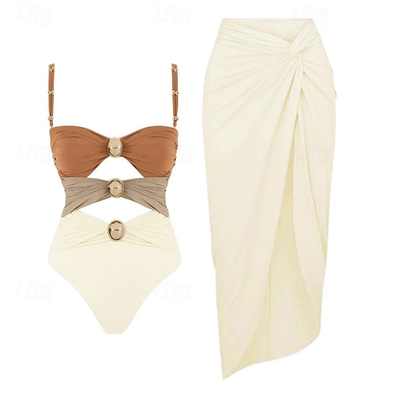 Dames Zwemkleding Een stukje 2 stuks Zwempak Lapwerk Tropisch Strand Kleding Kleurenblok U-hals Mouwloos Badpakken 2025 - $28.99 –P5