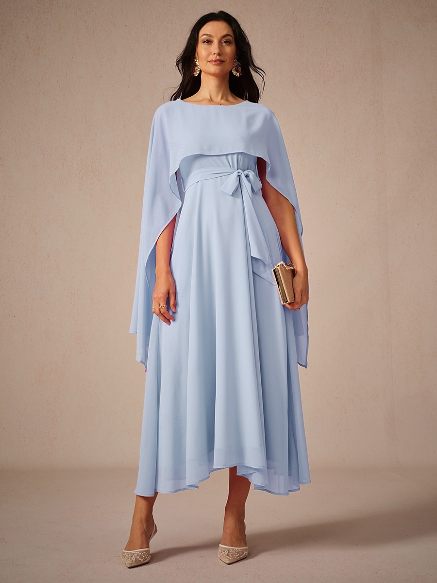 Per donna Abito maxi Abito a trapezio Elegante Formale Feste Ospite di nozze Vestibilità comoda Girocollo Blu ghiaccio Estate del 2025 a $45.99 –P4
