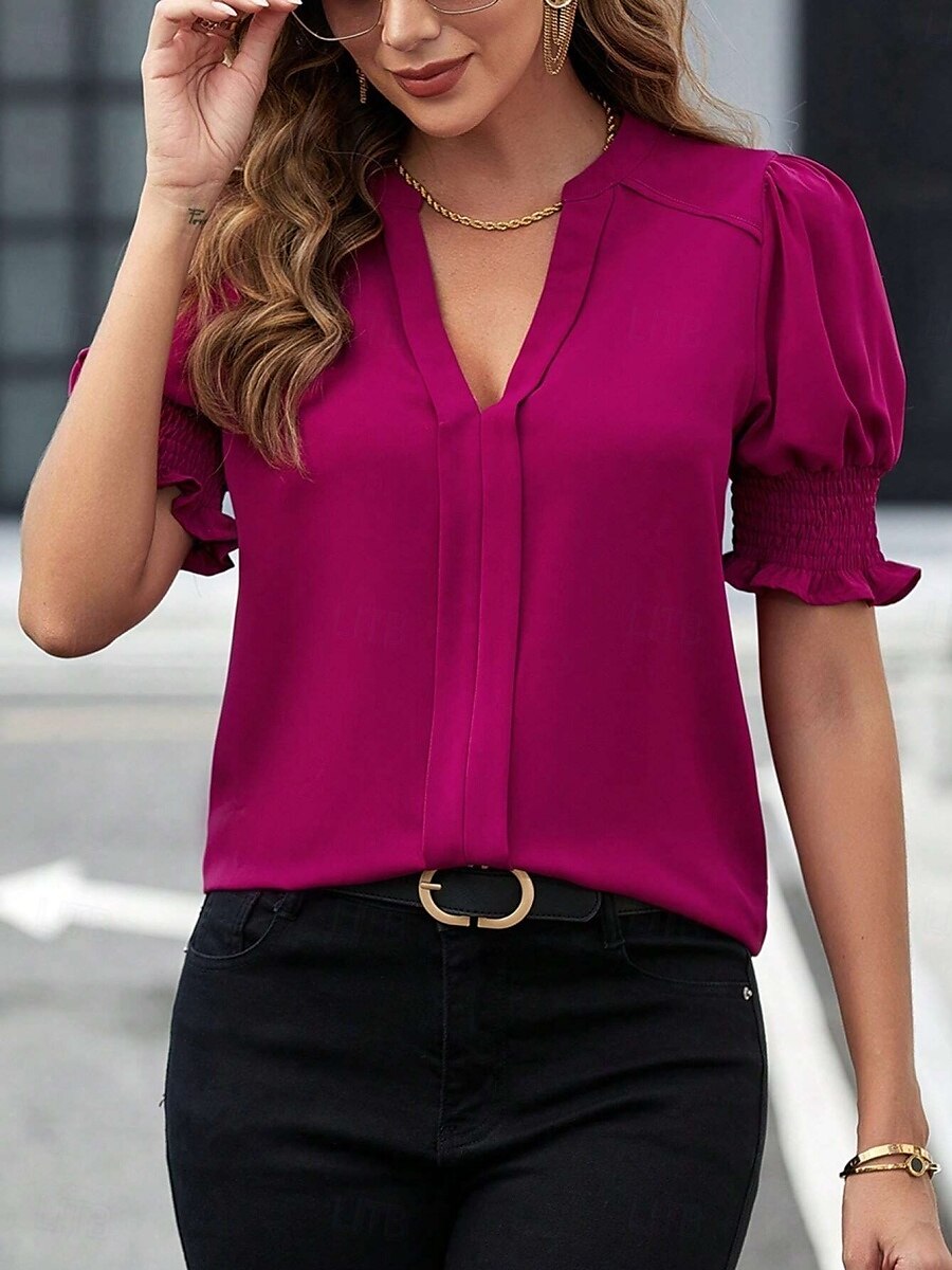 Kvinnes Camisole Tank Top Enfarget Stilfull Casual Kort erme Notch hals Vanlige topper Daglig Ruffle Svart Hvit Lilla Fuchsia Grønn Sommer Vår 2025 - $22.99 –P13