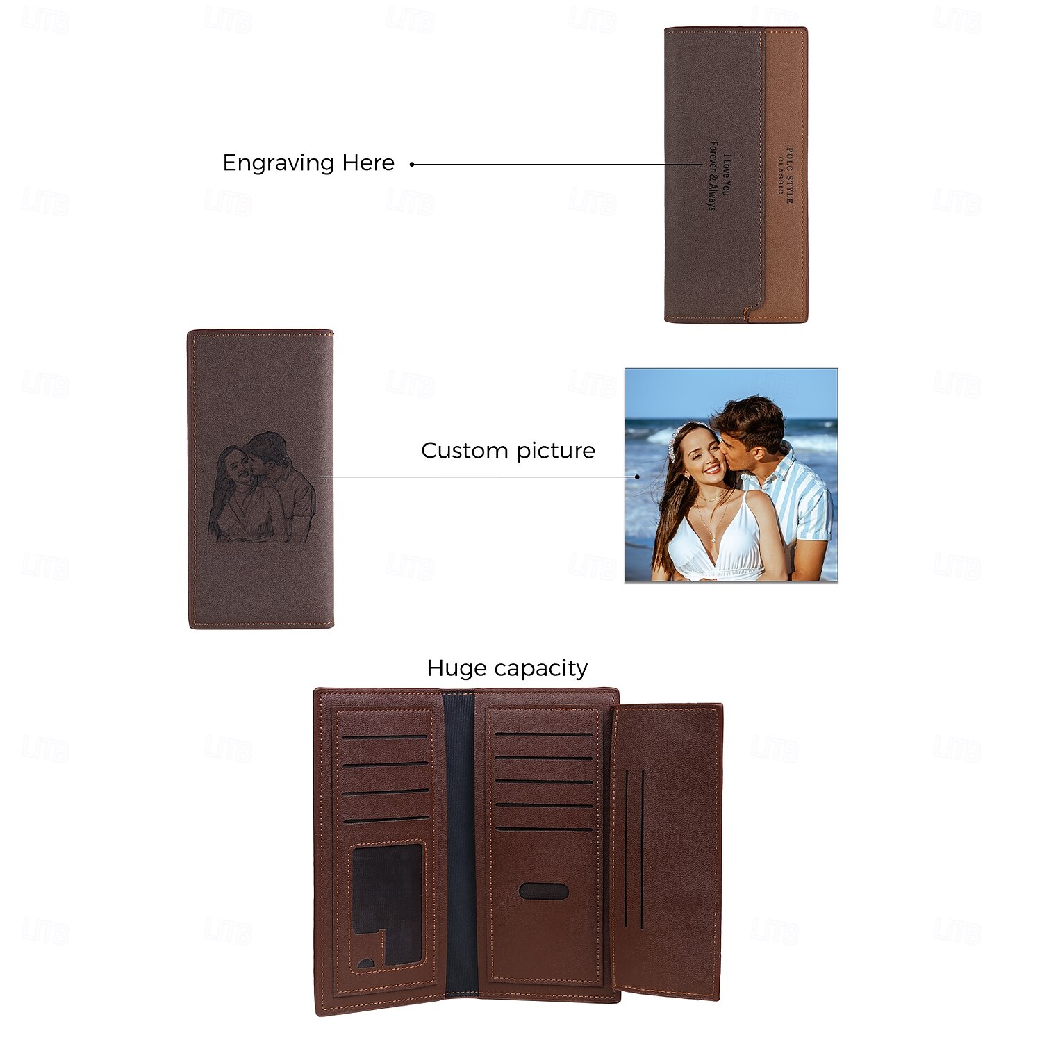 Gepersonaliseerde Foto Lederen Portemonnee Aangepast Beste Cadeau voor Vader Gegraveerde Portemonnee voor Echtgenoot Vriend Vaderdag Verjaardag Jubileum Bruiloft Cadeau 2025 - $15.49 –P6