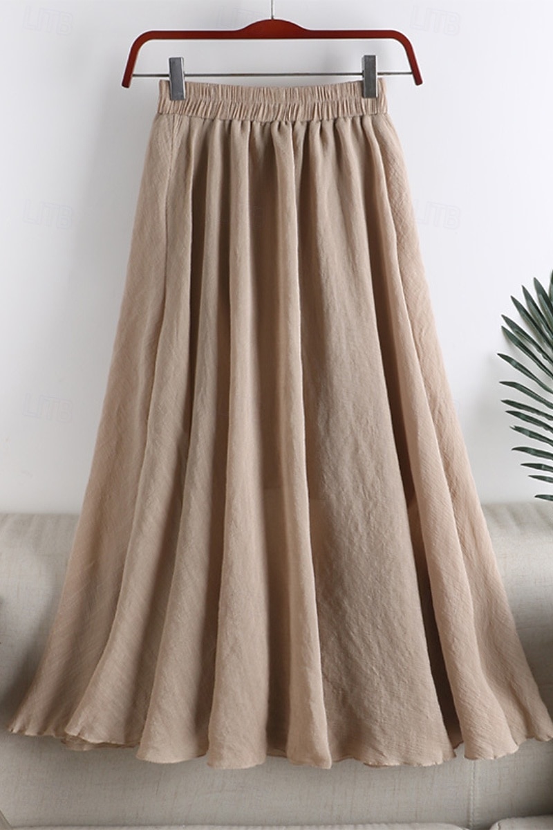 Femmes Jupe Évasé Mode Maxi Taille Basse Jupes Uni Froncé Micro-Élastique Vacances Rue Noir Blanche Rose Claire Bleu Été Coton de 2025 ? $23.99 –P14
