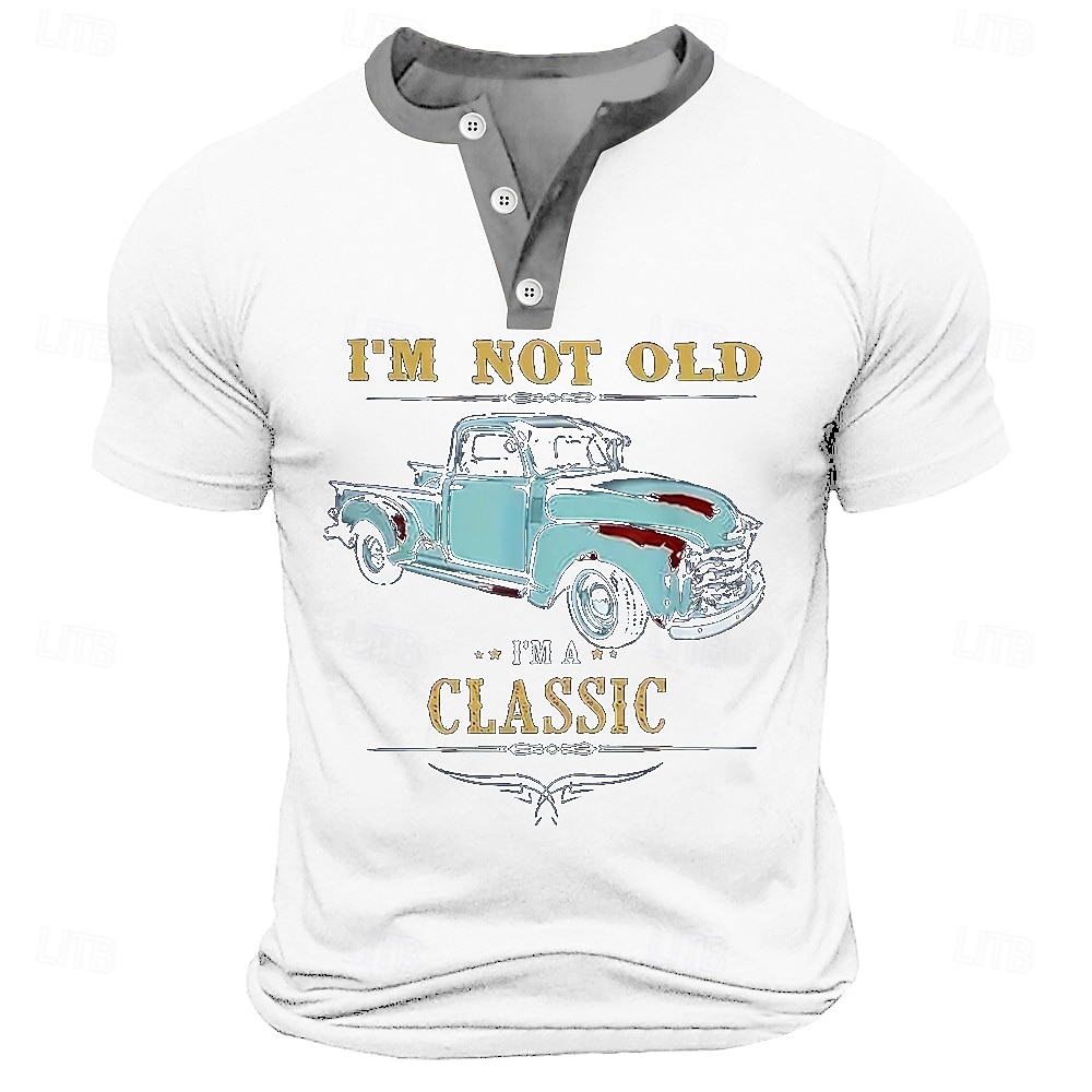 Men's Car 'CLASSIC' T Shirt Henley Shirt Short Sleeve Retro Vintage Street Casual Daily Summer Spring Black White Navy Blue Military Green Henley Henley T-Shirt 2025 - $20.99 –P1