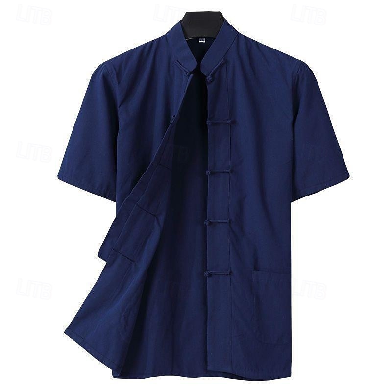 Hombre Camisa Camisa de lino Camisa casual Abotonar la camisa Remera de algodón Plano Vacaciones Calle Negro Blanco Azul Marino Caqui Manga Corta cuello de abuelo Verano Ropa Abotonar 2025 - $22.99 –P4