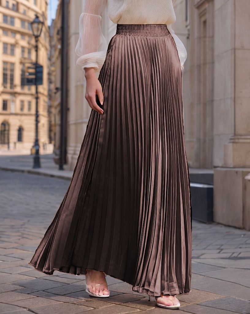 Damen Rock Langer Rock Mode Lang Maxi Hohe Taille Röcke Einfarbig Gerafft Plissiert Schimmernd Mikroelastisch Täglich Ferien Silber Pfauenblau Marineblau Schwarz Frühling, Herbst, Winter, Sommer 2025 - $23.99 –P11