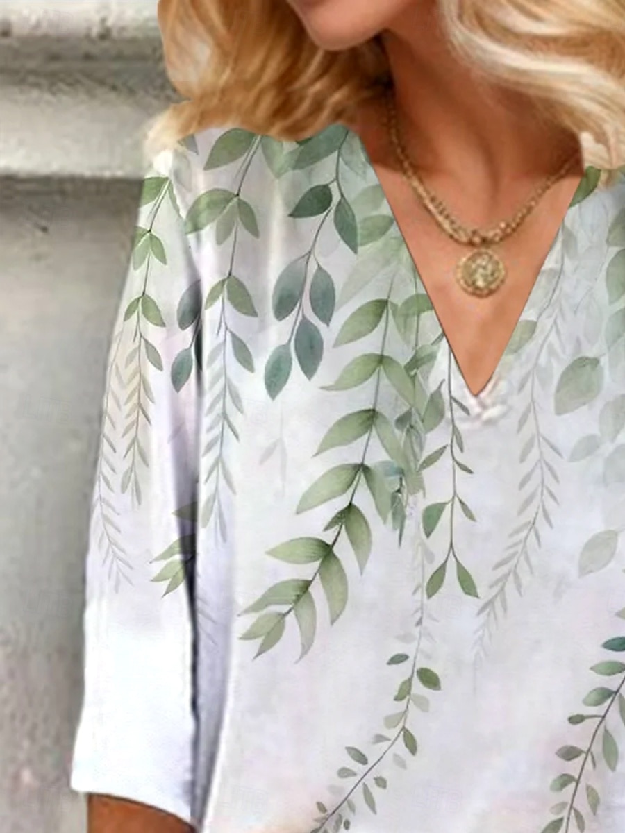 Damen Bluse Ombre Blumen Grafik Stilvoll Strand Kurzarm V Ausschnitt Normale Oberteile Täglich Druck Hellgrün Sommer 2025 - $25.99 –P2