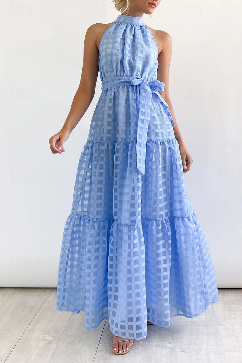 Femmes Robe Longue Maxi Robe Robe de remise des diplômes Robe à col licou Mode Moderne Fête Remise des Diplômes Date Coupe régulière Uni Sans manches Col Halter Cyan Noir Violet Claire Vert Été de 2025 ? $27.99 –P2