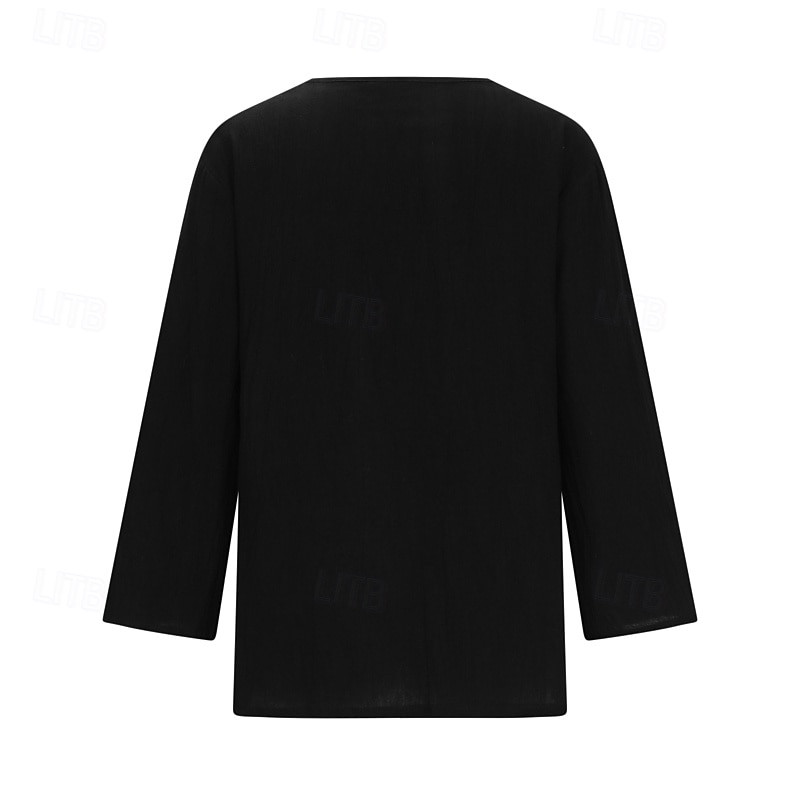 Damen Bluse Baumwoll-Leinen-Hemden Einfach Basic Modern Dreiviertelarm V Ausschnitt Normale Oberteile Täglich Ferien Ausgehen Knöpfe Schwarz Weiß Rosa Braun Aprikose Sommer 2025 - $22.99 –P7