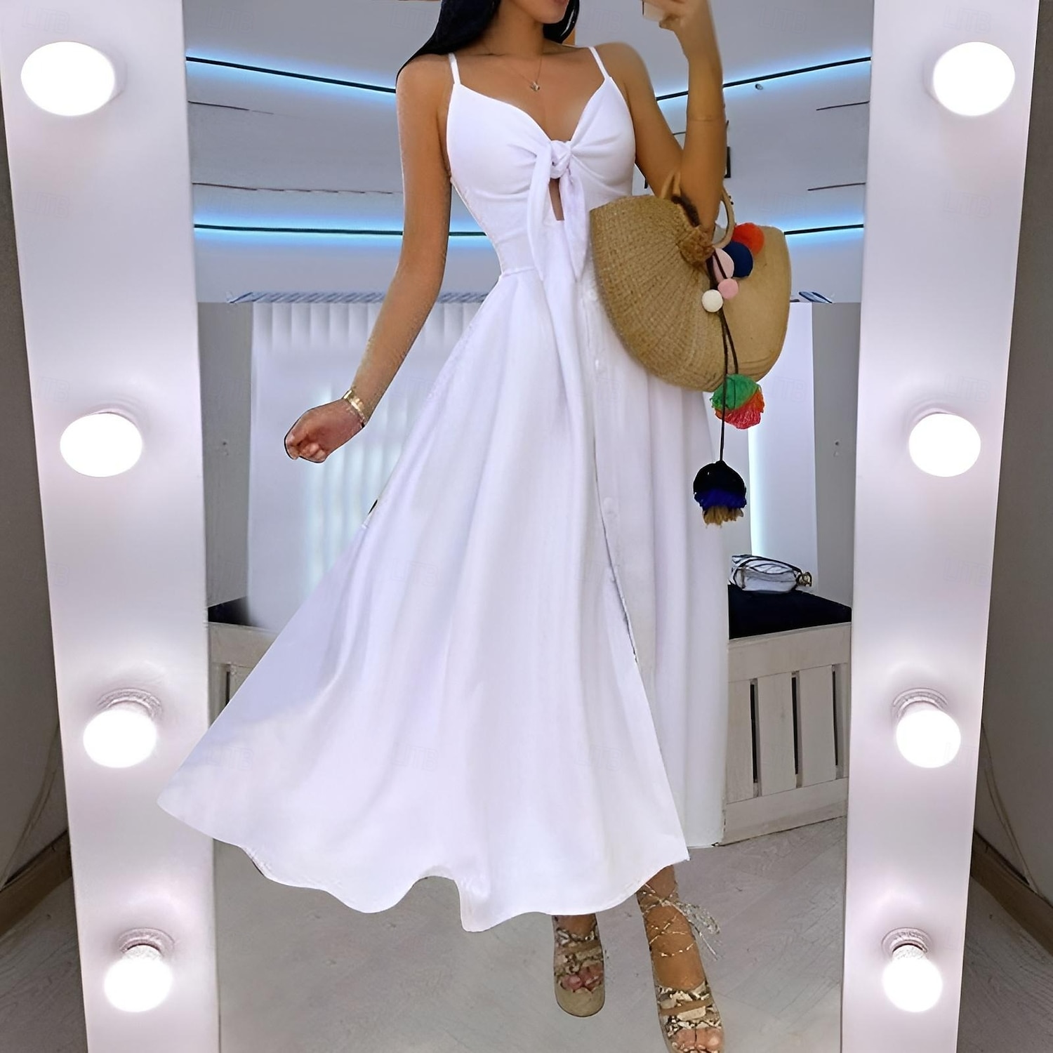Mulheres Vestido midi Vestido de formatura Vestido Swing Vestido de verão Vestido de decote Moda Ao ar livre Feriado Encontro Normal Leopardo Flor Sem Manga Correias Preto Branco Marfim Vermelho Verão de 2025 por $28.99 –P2