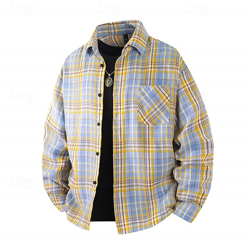 Voor heren Overhemd Zomer overhemd Normaal shirt Strand hemd Overhemd met knopen Zwart Geel Rood Marineblauw Blauw Lange mouw Ruitjes Revers Vakantie Hawaii Zak Kleding Polyester Modieus Casual 2025 - $26.99 –P5