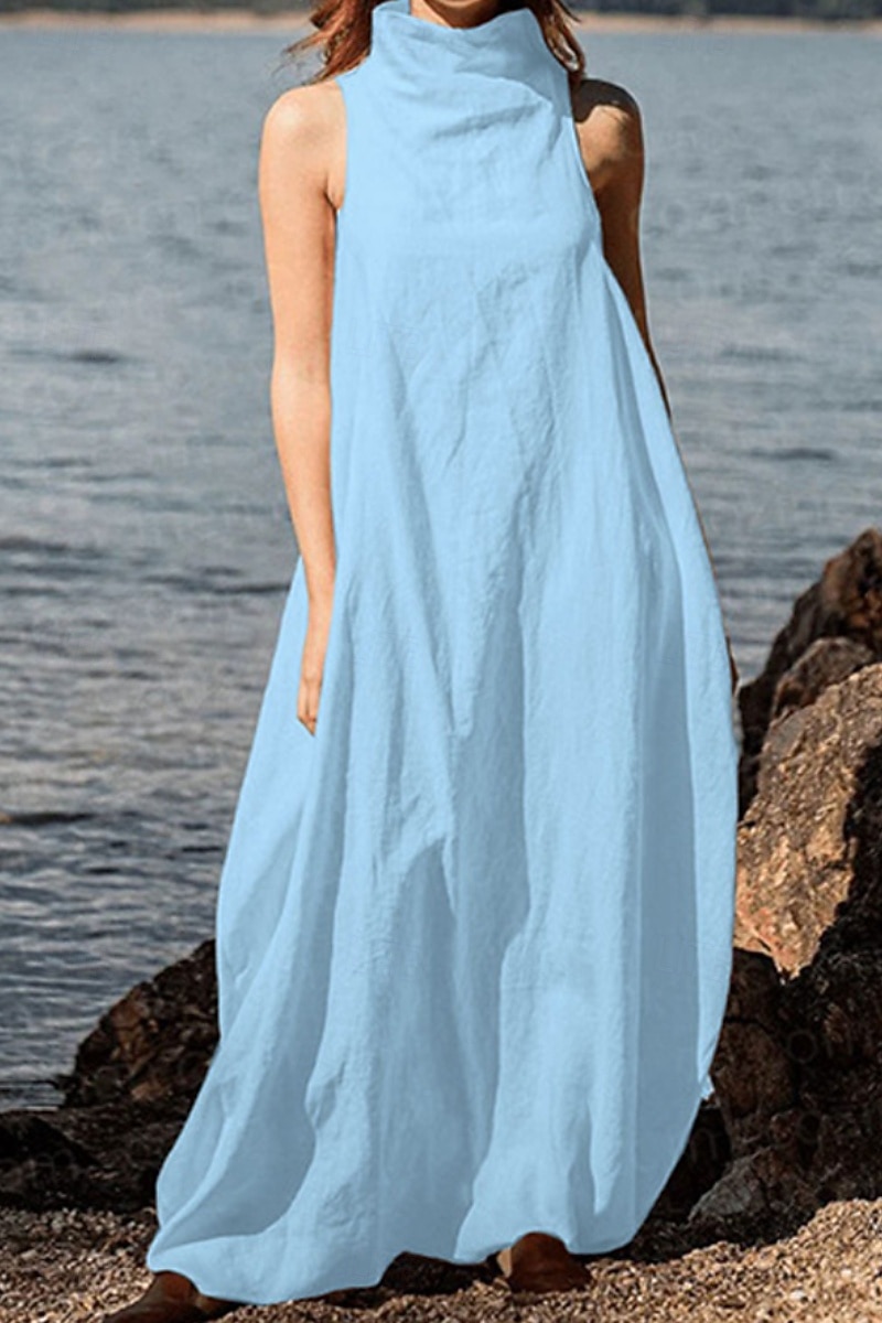 Femmes Robe Longue Maxi Robe Robes effet lin Robe fourreau Robe d'Été Mode Classique Moderne Vacances Sortir Week-end Coupe régulière Uni Sans manches Col roulé Noir Kaki Gris foncé Bleu clair Été de 2026 ? $27.99 –P5