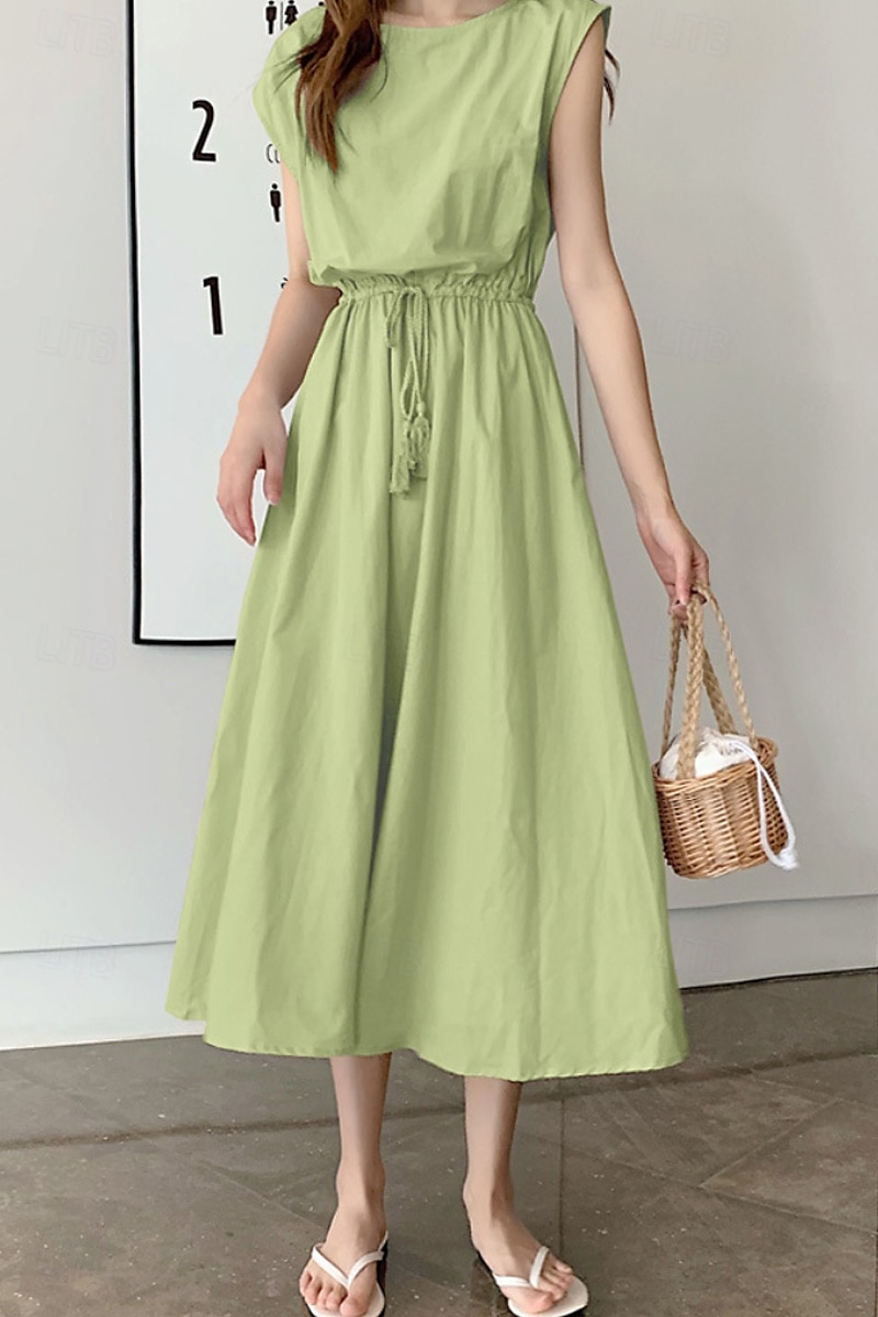 Per donna Abito Midi Abiti in cotone e lino Moda Classico Moderno All'aperto Quotidiano Ferie Vestibilità regolare Semplice Senza Maniche Girocollo Nero Verde chiaro Verde militare Blu marino Estate del 2025 a $26.99 –P2
