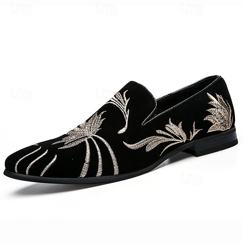chaussures de bal pour hommes - mocassins en velours noir avec motif de blé brodé doré pour les occasions formelles de 2025 ? $42.99 –P2