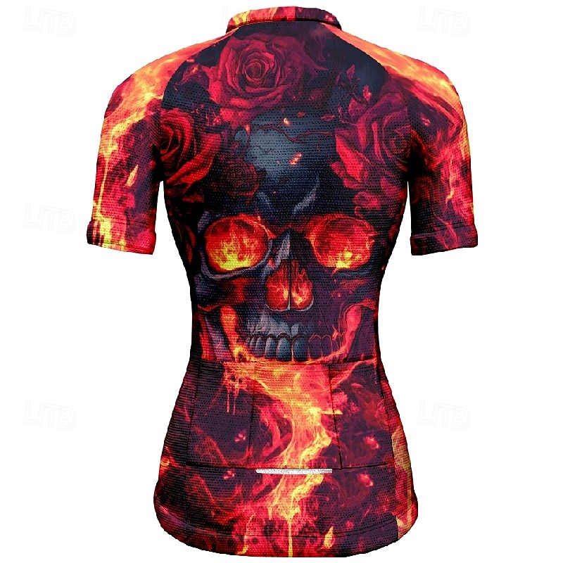 Women's Cycling Jersey Short Sleeve Bike Tee Tshirt Jersey with 3 Rear Pockets Mountain Bike MTB Breathable Quick Dry Anatomic Design Wicking Wine Red Black Red Skull Sports Clothing Apparel 2025 - $23.99 –P8