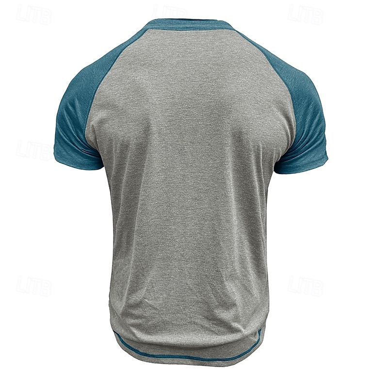 2026年 男性用 ヘンリーシャツ ティートップ ベースボールTシャツ 半袖 カラーブロック ファッション デザイナー ラグランスリーブ ヘンリー バケーション ストリート お出かけ 夏 ダークグレー ブラック グレー ヘンリーTシャツ  コレクション – $21.99 –P4