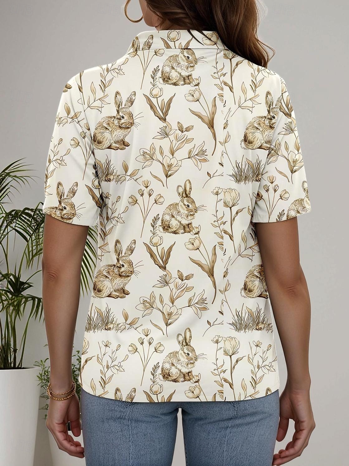 Easter Women's Shirt Graphic Animal Daily Stylish Short Sleeve Shirt Collar Regular Tops Daily White Summer Spring 2025 - $24.99 –P2