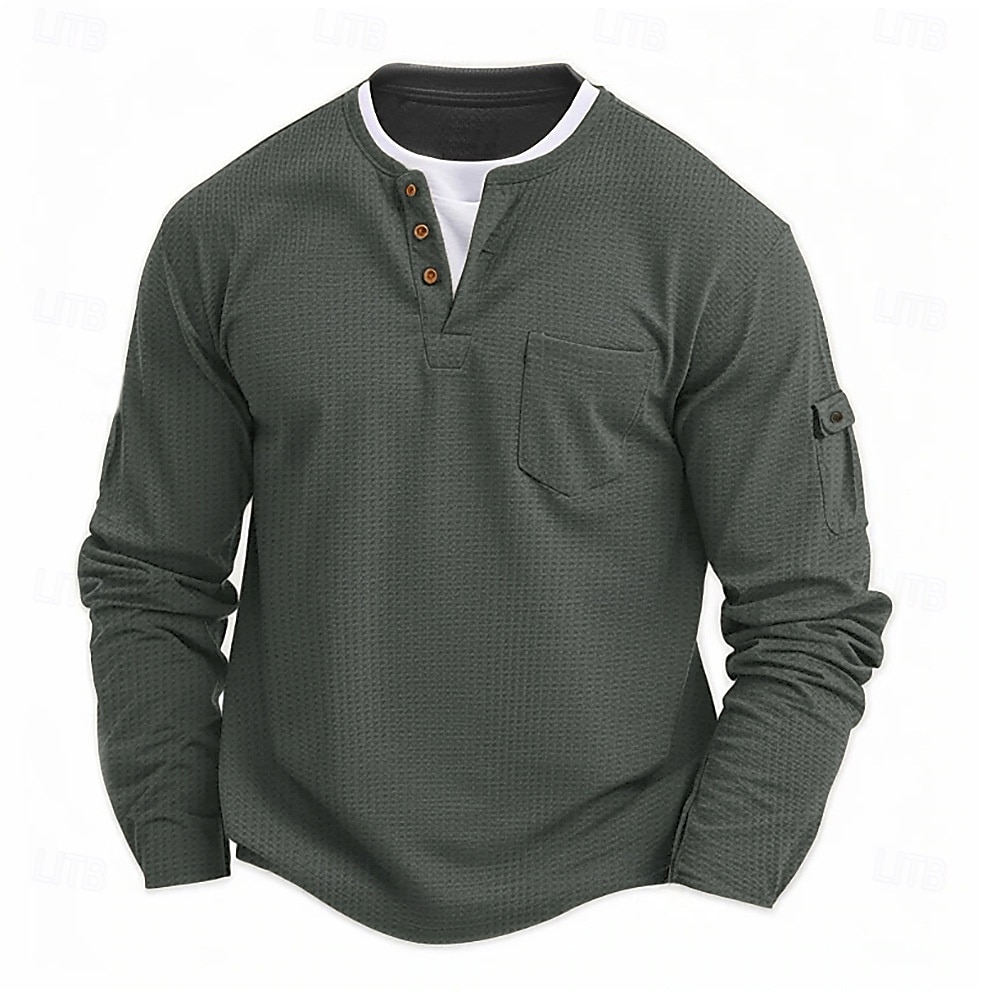 Men's T Shirt Tee Tee Top Long Sleeve Shirt Long Sleeve Henley Spring Fall Plain Fashion Designer Basic Pockets 2 in 1 Vacation Street Going out Navy Blue Top Tee for Men 2026 - $27.99 –P13