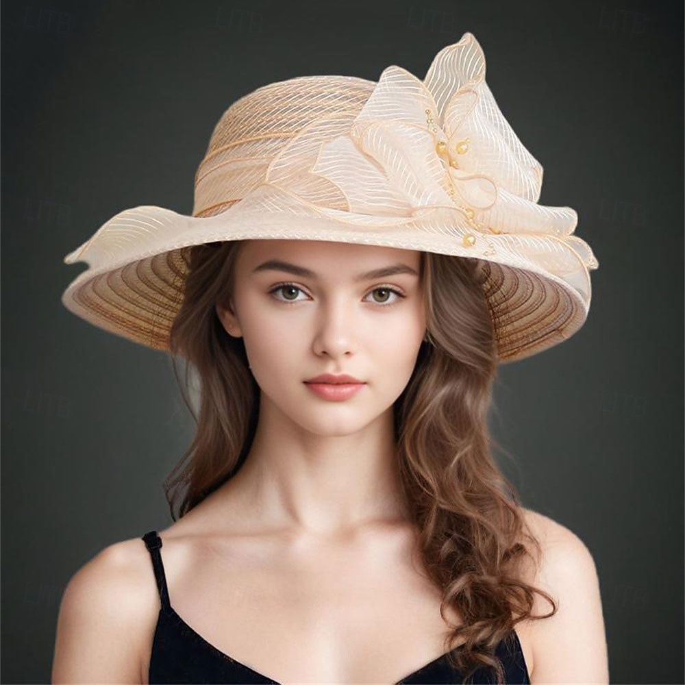 Sombreros de Poliéster Organdí Sombrero de Sol Boda Casual Vacaciones Té Fiesta Carrera de Caballos Elegante Vintage Protección Solar Con Diadema Floral 2026 - $19.99 –P4