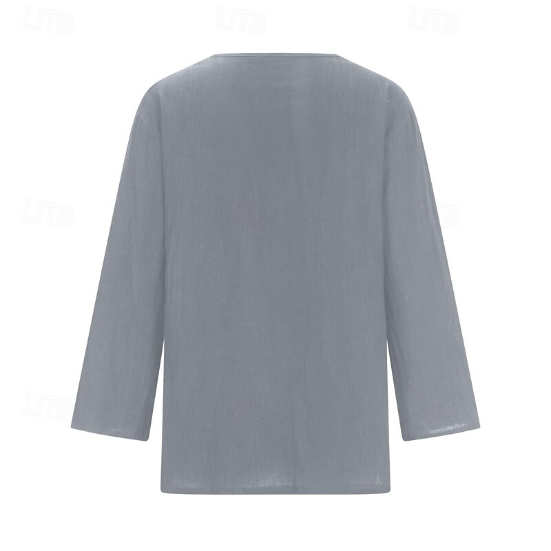 Damen Bluse Baumwoll-Leinen-Hemden Einfach Basic Modern Dreiviertelarm V Ausschnitt Normale Oberteile Täglich Ferien Ausgehen Knöpfe Schwarz Weiß Rosa Braun Aprikose Sommer 2025 - $22.99 –P3