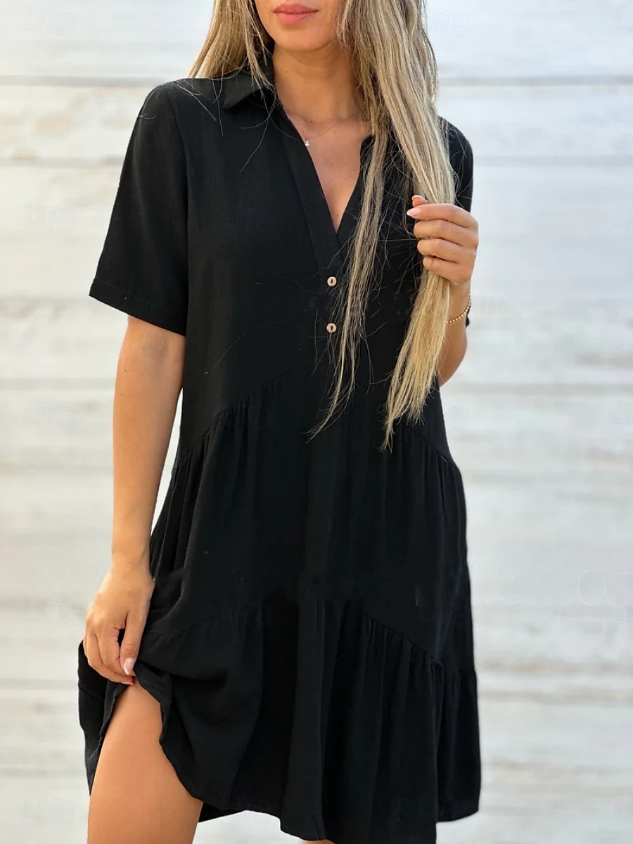 Pentru femei Rochie Mini Rochie albă Rochii Tip Cămașă Rochie casual Rochie de vară Modă Clasic Modern Zilnic Sfârșit de săptămână Fit regulat Simplu Manșon Jumate Guler Cămașă Negru Alb Roșu-aprins 2025 - $21.99 –P9