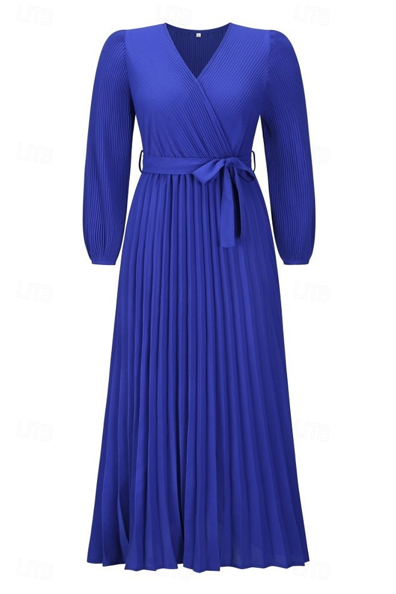 Dam Långklänning Maxiklänning Cocktail klänning Ruched Klänning Elegant Mode Födelsedag Tebjudning Utekväll Normal Slät Långärmad V-hals Svart Rubinrött Grön Sommar 2025 - $29.99 –P19