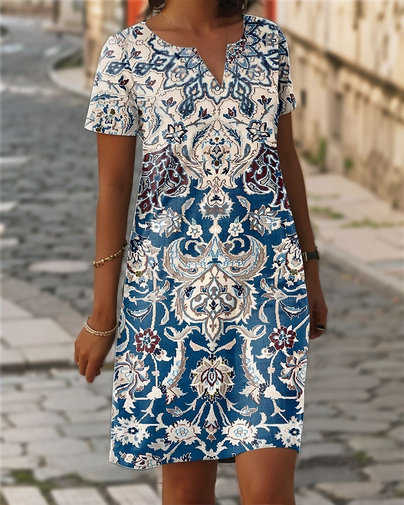 Ženské mini šaty Pohodlné šaty T košile šaty Tee šaty Shift šaty Letní šaty Elegantní Stylový Formální Dovolená Práce Pohodlné Vzdušná tkanina Pravidelný střih Grafický Bohemian Krátký rukáv V 2025 - $31.99 –P1