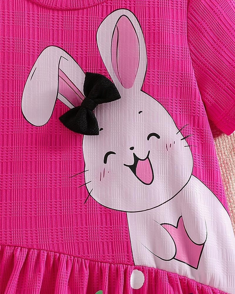 Děti Dívčí Šaty Králíček Krátký rukáv Venkovní Ležérní Módní Rozkošný Polyester Délka ke kolenům Volnočasové šaty Áčkové šaty Léto 4 roky + Sytě červená 2025 - $18.49 –P4