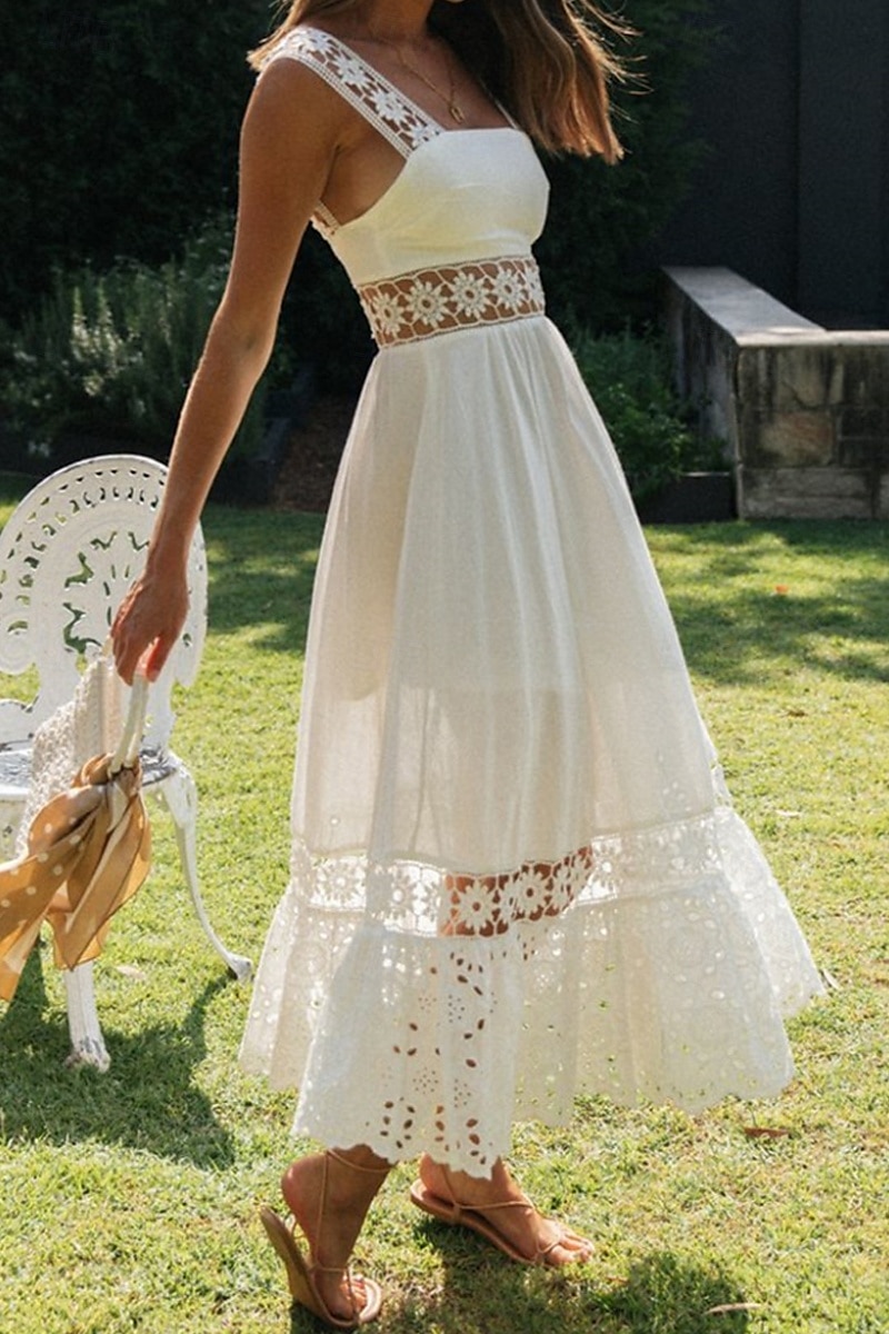 Women's Midi Dress White Dress Graduation Dress Elegant Fashion Modern Vacation Birthday Going out Regular Fit Plain Sleeveless U Neck White Summer 2025 - $32.99 –P6