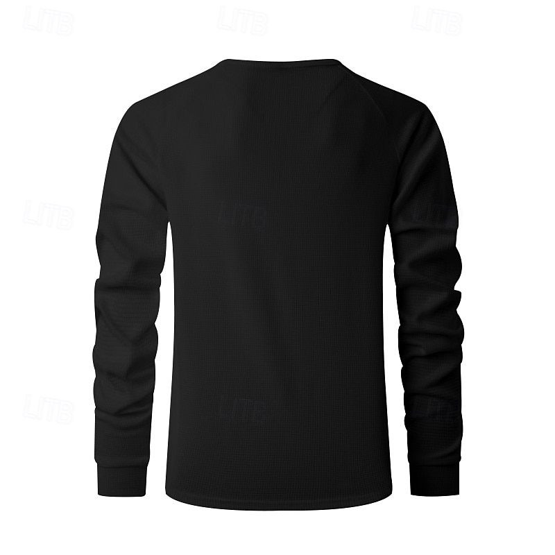Pánské Tričko s knoflíkem Tričko Waffle Henley košile Tričko Henley Dlouhý rukáv Henley Jaro Podzim Bez vzoru Módní Designové Základní Knoflíky Dovolená ulice Jdeme ven Černá Bílá Královská modř Top 2025 - $17.49 –P11