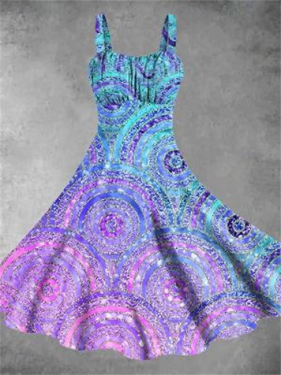 Dámské Midi šaty Letní šaty stylové Na běžné nošení Dovolená Domů Rande Tvarovaný potah Grafika Bez rukávů Ramínka Colourful Světle zelená Světle fialová Duhová Léto 2025 - $26.99 –P4