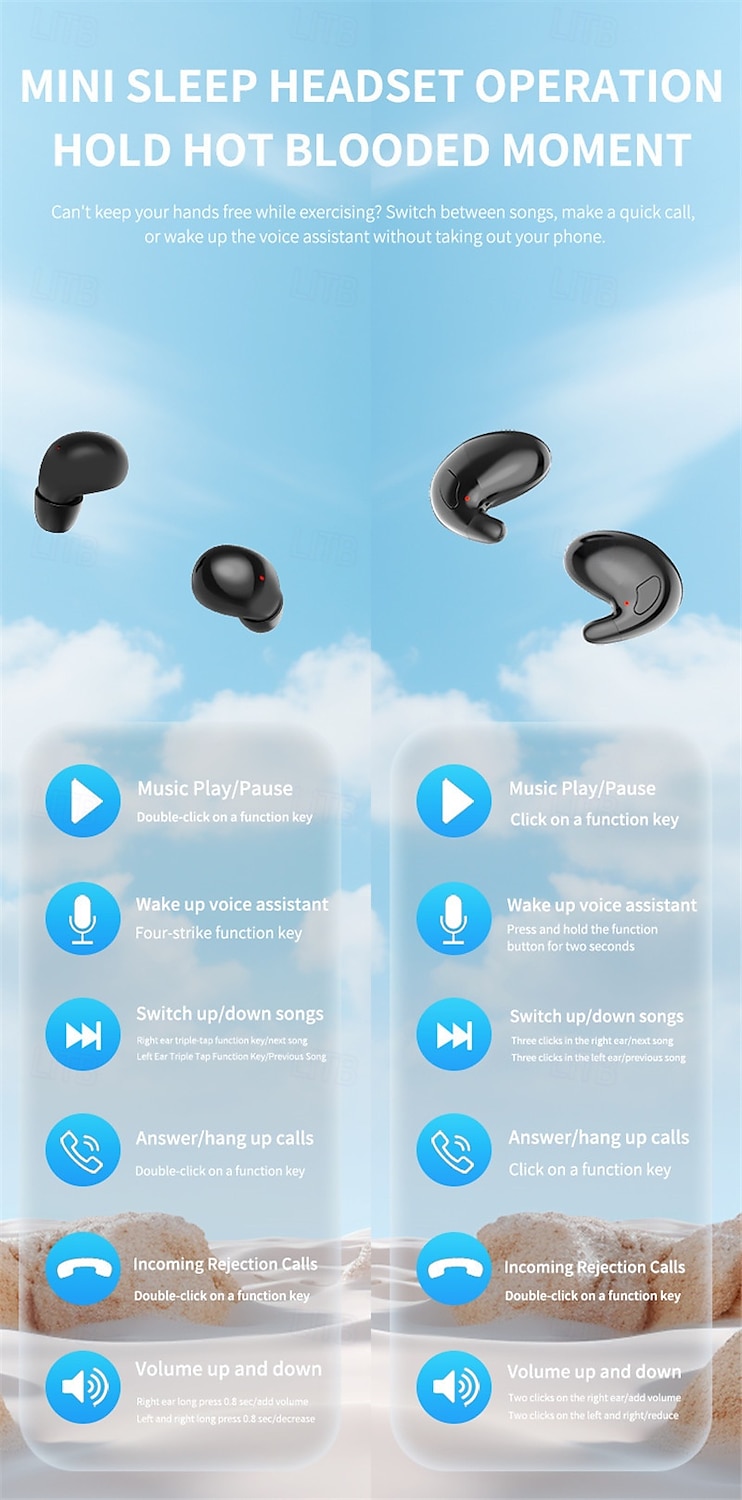 Двухвходные беспроводные Bluetooth наушники тонкие мини шумоподавляющие цифры долгоиграющая батарея 2025 - $34.99 –P4
