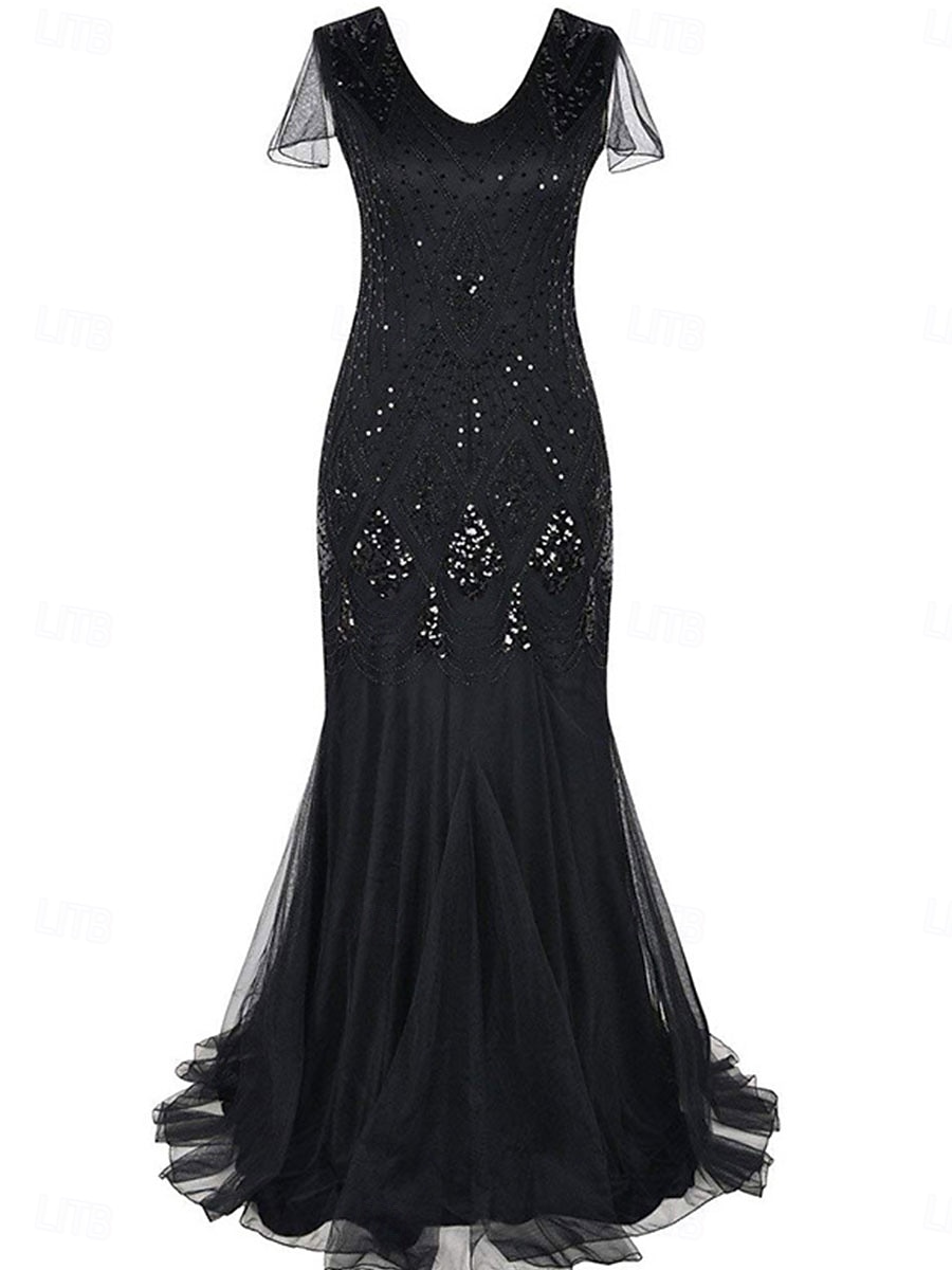 Dress Mother of the Bride Dress Elegant Vintage Party V Neck Floor Length Polyester Short Sleeve with Sequin 2025 - $79.99 –P10