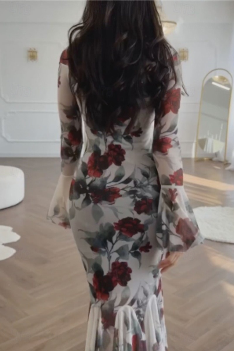 Femme robe longue Robe Fourreau Robe à fleurs Robe imprimée Mode Robe chic Extérieur Vacances Rendez-vous Standard Fleur manche longue Col Ras du Cou Rouge Rose Printemps de 2025 ? $28.99 –P5