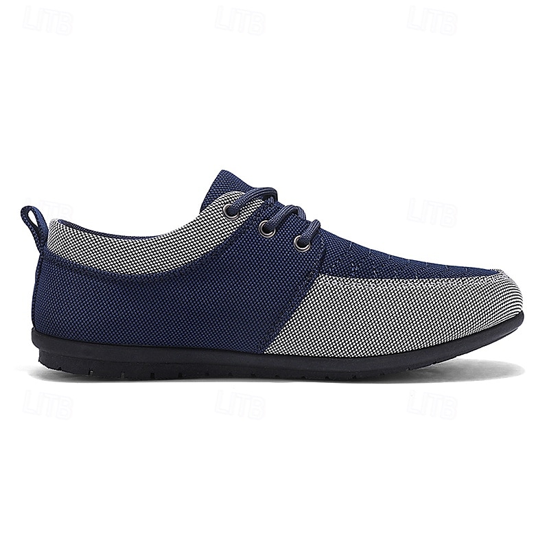 sapatos masculinos casuais com cadarço em bege e azul marinho, design exclusivo em tecido, perfeitos para o estilo e conforto do dia a dia de 2025 por $24.99 –P3