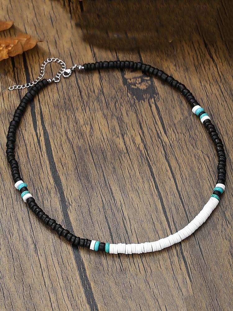 Collier de perles en pierre naturelle fait main pour homme – ras du cou style bohème vintage turquoise et agate noire, bijoux tribaux pour la plage, les voyages et les tenues décontractées de 2025 ? $9.99 –P9