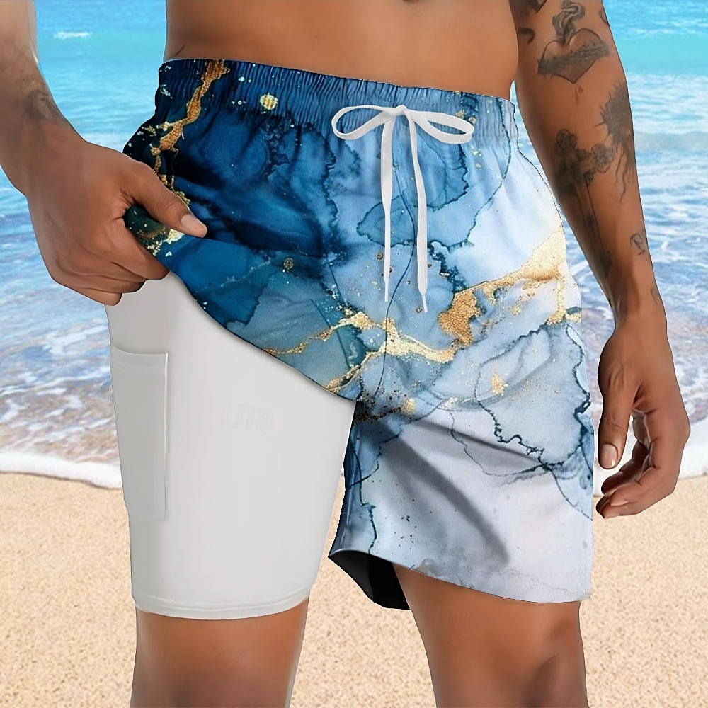 Herren Geometrisch Marmor Abstrakte Kunst Gefütterte Shorts 2 in 1 Badeshorts Badeshorts Mittlere Taille Hawaiianisch Urlaub Ferien Strandbekleidung Seitentaschen Mit Kompressionsfutter Elastischer 2026 - $22.99 –P4
